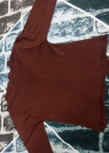 Brown Button-Up Crop Top