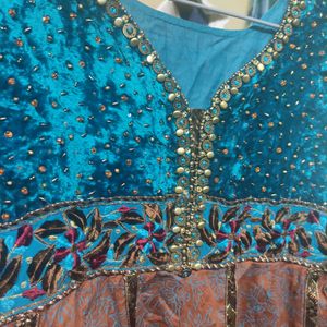 Partywear Velvet anarkali  dress with chudidar and dhuapatta