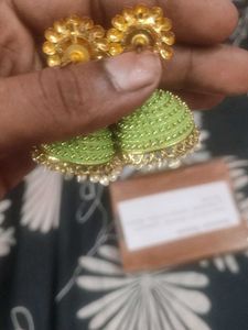 Green Jhumka Earrings