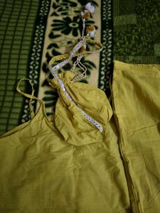 Yellow Kaftan Party Wear Set With Pant And Bag