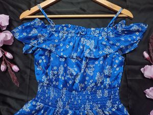 Cerulean Blue Peplum Printed Top
