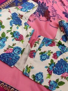 Pink White Royal Blue Festive Wear Saree