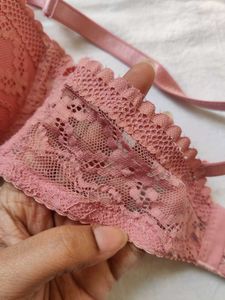 Baby Pink Padded Lace Bridal Bra For Women