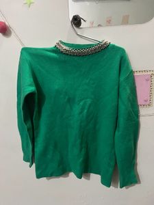 Green Beaded Collar Sweater