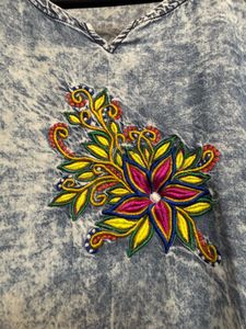 Embroidered Denim wash pattern Kurti