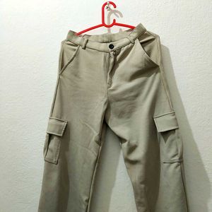Beige Wide-Leg Cargo Pants