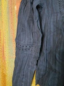 Blue Eyelet Long Sleeve Top