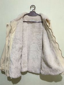 Cream Fleece Collar Jacket