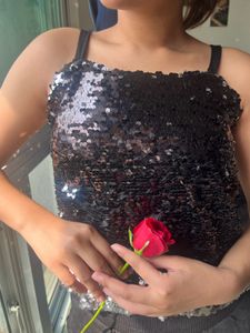 Black & Silver Reversible Sequin Party Top -Size S