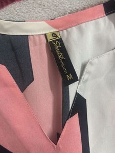 Geometric Abstract Print V-Neck Tunic Top - Pink,