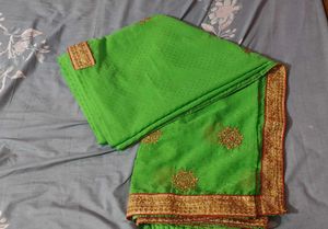 Green &amp; Gold Embroidered Sari