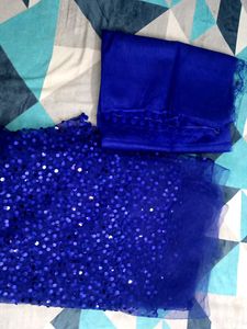 Blue Sequined Fabric Saree