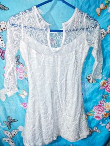 Elegant White Net Dress | Size 34