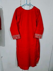 Red Embroidered Kurta Pant Set