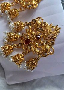 Gold Tone Dangle Earrings with Faux Pearls