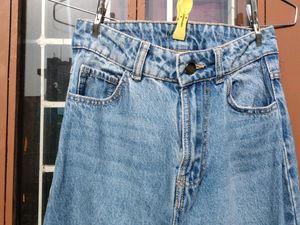 Blue Ribbed Wide Leg Jeans
