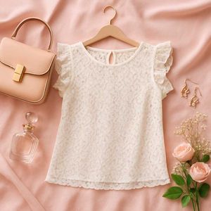 White Floral Net Top
