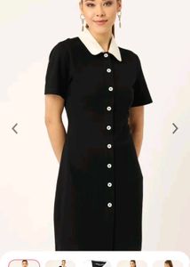 Black Button-Up Dress with White Collar