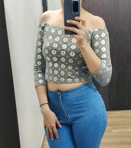 Bling Off Shoulder Crop Top