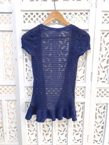 Navy Blue Knit Top With Ruffle Hem B