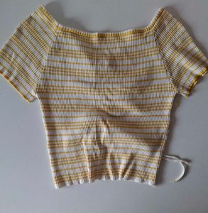yellow &amp;white striped crop top