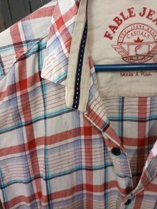 White Full Shirt With Red And Blue Checks Size 42