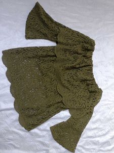 Olive Green Lace Off-Shoulder Top