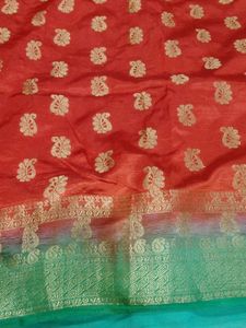 Red And Parrot Green Fancy Pattu Saree