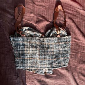 Vintage-Style Plaid Corset Top with Satin Trim🎀