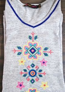 Gray Embroidered Mini Dress