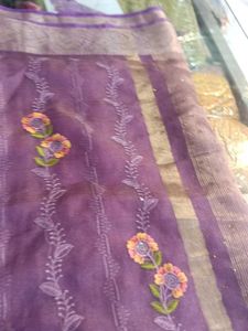 Purple Floral Embroidered Saree
