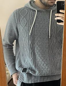 ROADSTER Men Grey Self-Design Hooded sweater