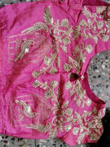 Cut Work Saree With Blouse Black And Pink