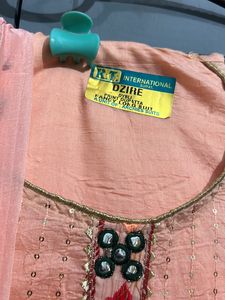 Long Embroidery Suit With Printed Duppta