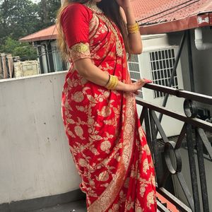 Elegant Red Saree Asopalav Banarasi Pure Handmade