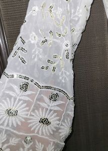 White Georgette Thread Work Anarkali Suit Set