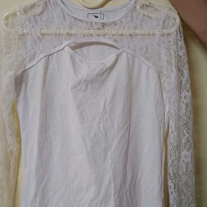 White Lace Sleeve Cutout Top