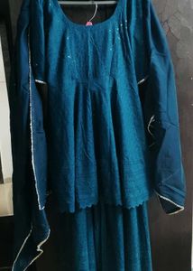 TealBlue Embroidered Kurta by aacho