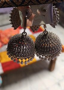 Silver Peacock Jhumka Earrings