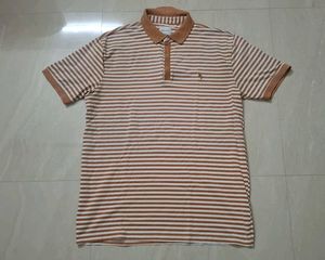 (Size~XL)Brown and white striped polo t-shirt🍋‍🟩