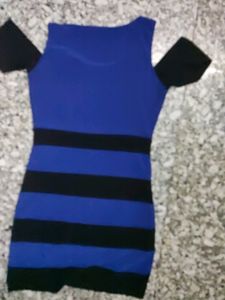 Blue And Black Short Dress Stretchable Fabric