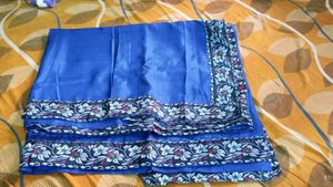 Blue Saree with Floral Border