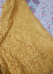 Golden Brocade kurta and net plazo with dupatta