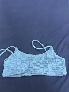 Blue Smocked Bikini Top