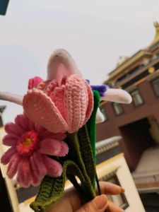 Handmade Crochet Pink Tulip Flower