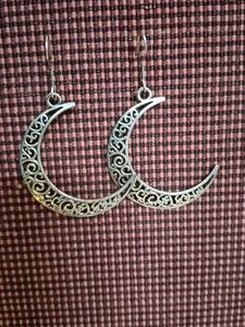 Silver Crescent Moon Dangle Earrings