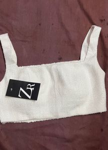 Zara White Textured Crop Top