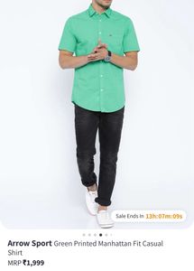 Arrow Sport Sea Green Pure Cotton Casual Shirt