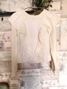 Cutwork white ruffle top