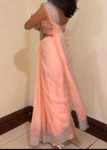 Plain Saree With Silver Border